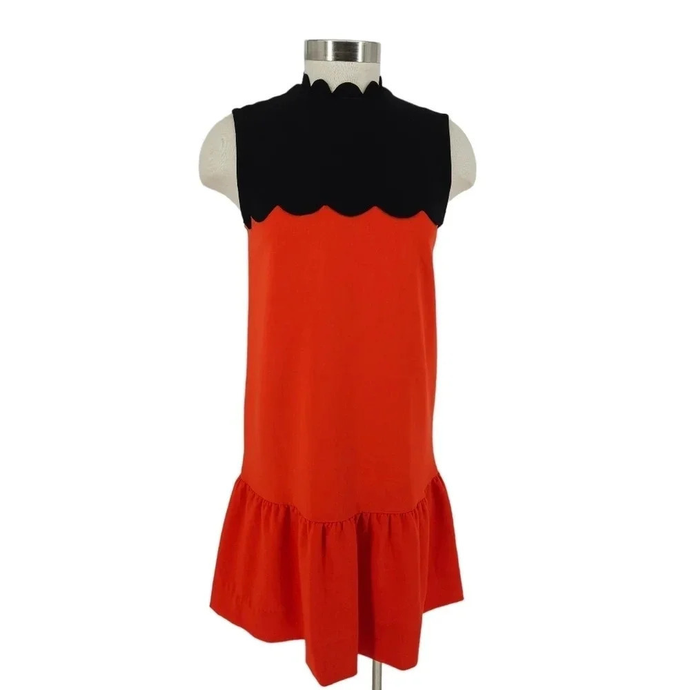 Victoria Beckham Shift Peplum Dress Orange Sleeveless Scalloped